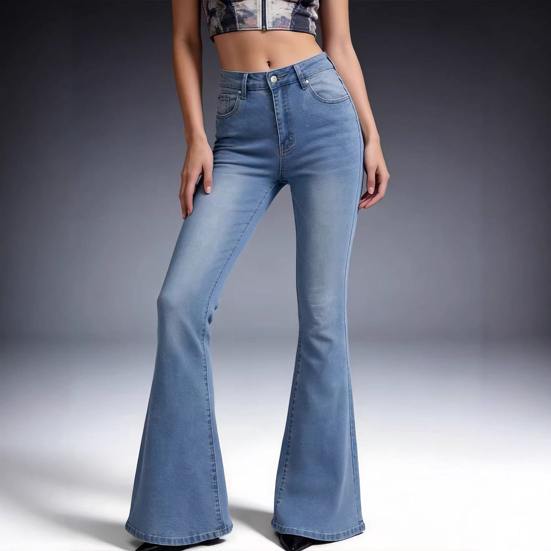 Damen hochtaillierte Schlagjeans mit figurformender Passform und weitem ausgestelltem Bein Nord Taschen