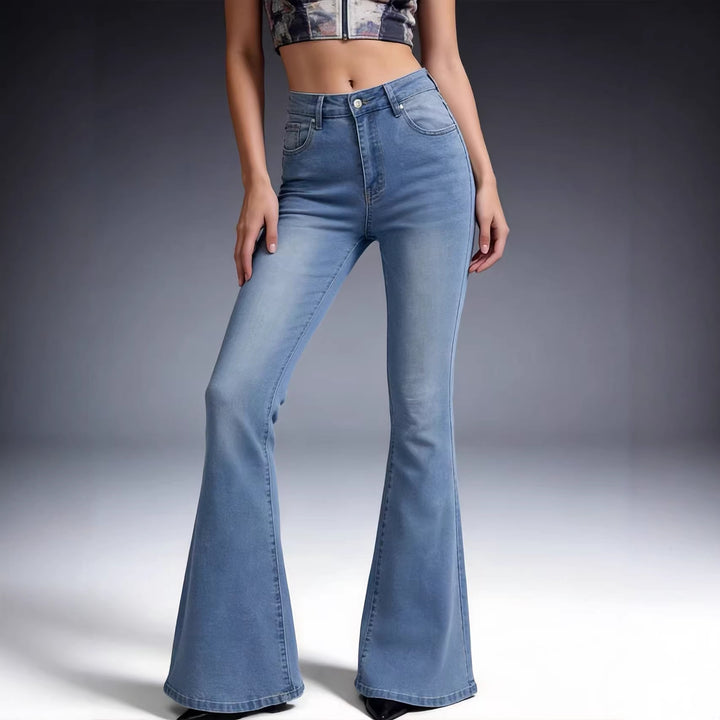 Damen hochtaillierte Schlagjeans mit figurformender Passform und weitem ausgestelltem Bein Nord Taschen