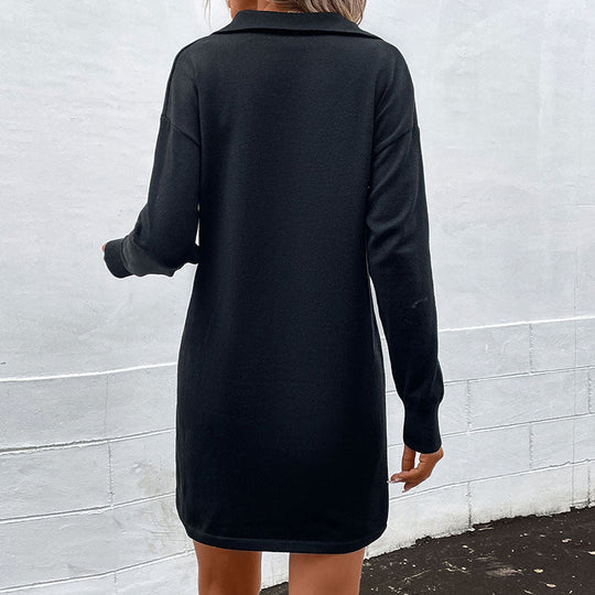 Damen Gestricktes Halbzip-Feinstrick-Minikleid mit Stehkragen und gerippten Bündchen Nord Taschen