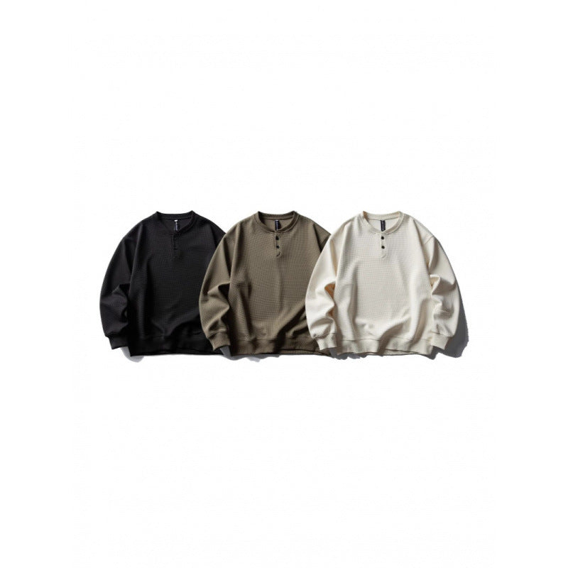 Unisex Waffelstrick-Henley-Sweatshirt im Oversize‑Cut mit Knopfleiste Nord Taschen