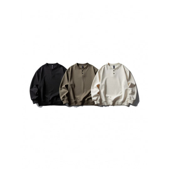 Unisex Waffelstrick-Henley-Sweatshirt im Oversize‑Cut mit Knopfleiste Nord Taschen