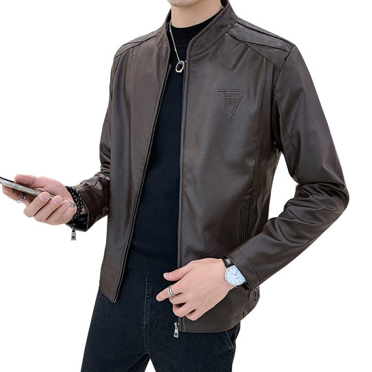 Herren Schlanker Kunstleder‑Moto‑Blouson mit Stehkragen und Reißverschlussärmeln Nord Taschen