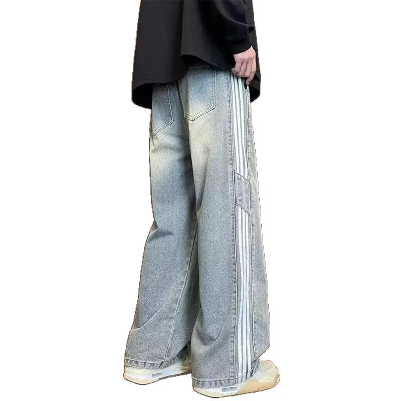 Herren weit geschnittene Denim-Hose mit seitlichen Streifen und Taschen