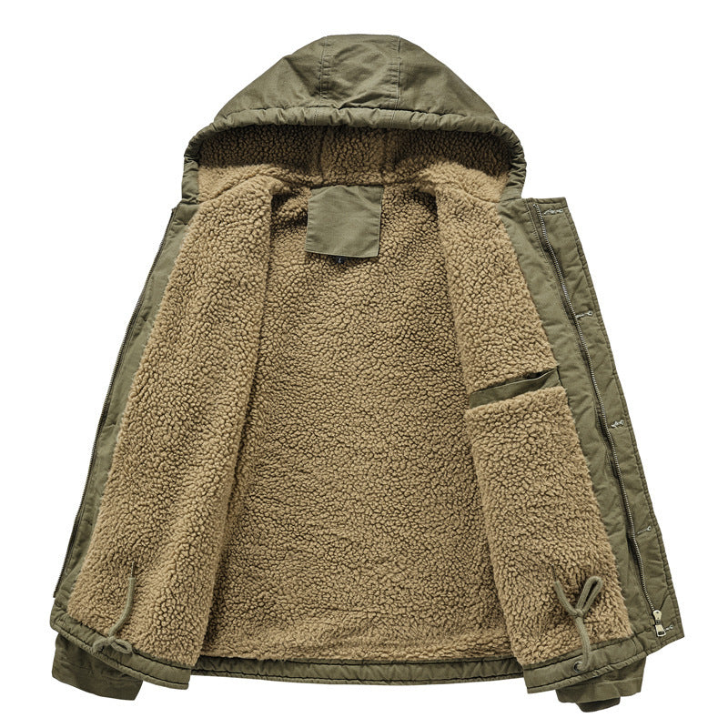Herren wattierte Kapuzenjacke im Canvas‑Look mit Sherpa‑Futter und Militärprint Nord Taschen