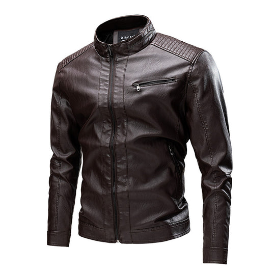 Herren Biker-Lederimitatjacke im Racing-Stil mit Stehkragen und Reißverschlusstaschen Nord Taschen
