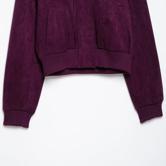 Damen Cropped Veloursjacke im Bomberstil mit hohem Rippkragen und Taillenbündchen Nord Taschen