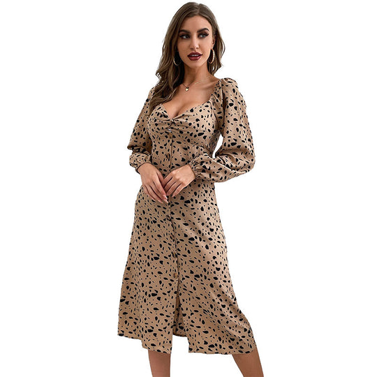 Damen Midikleid mit gedrehtem Dekolleté, Knopfleiste und Ballonärmeln Nord Taschen