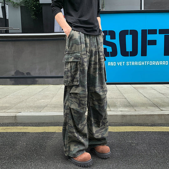 Herren Weite Camouflage-Cargohose mit tiefem Schritt, Multi‑Taschen und elastischem Bund Nord Taschen