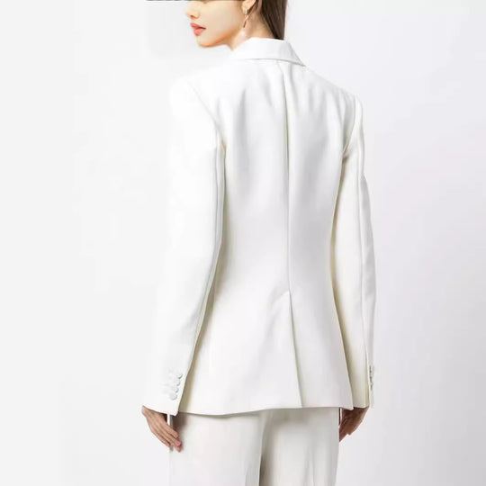 Damen Eleganter Einreihiger Maßgeschneiderter Blazer mit taillierter Schnittführung und weiter Palazzohose Nord Taschen