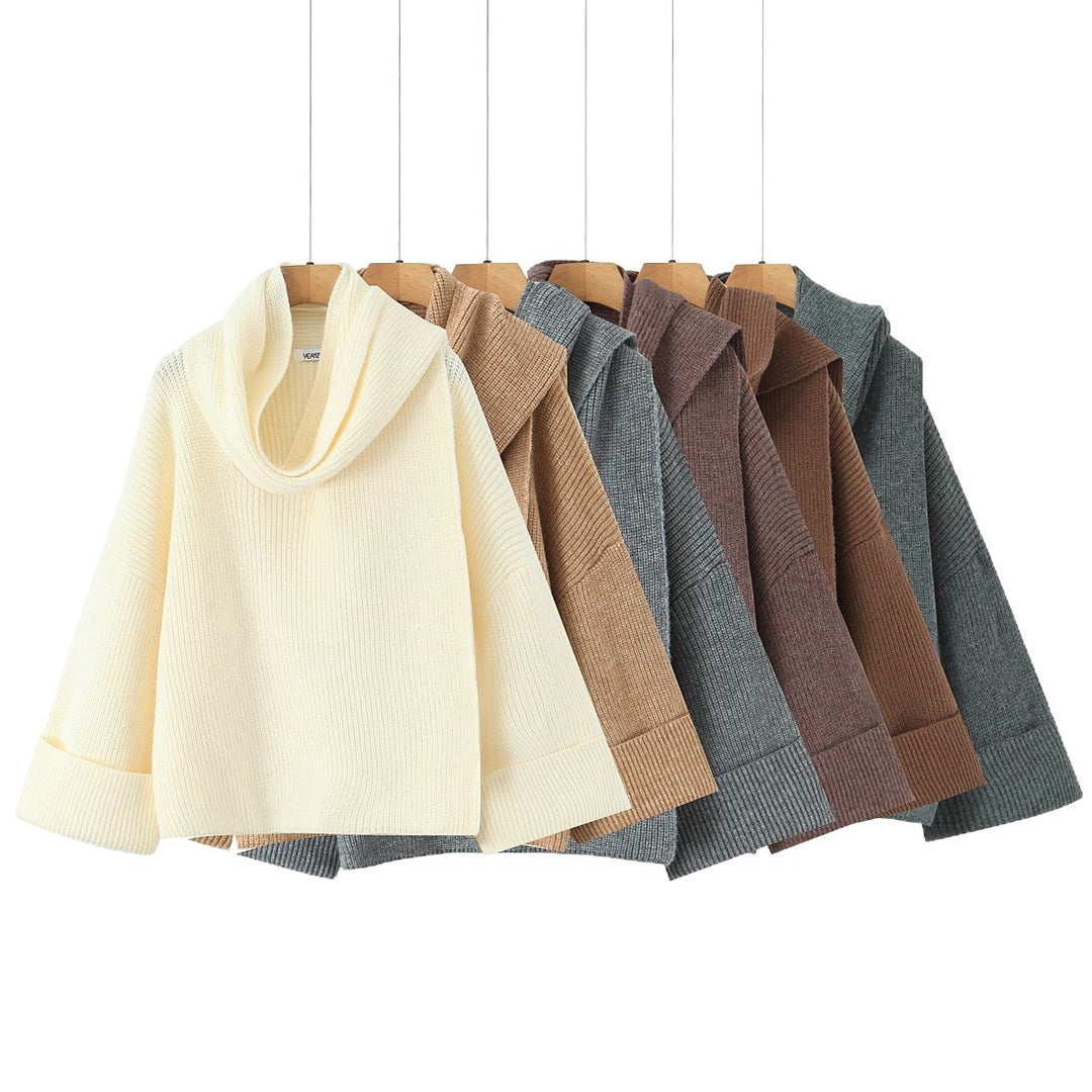 Damen Oversized Rollkragen‑Strickpullover mit Rippstruktur Nord Taschen