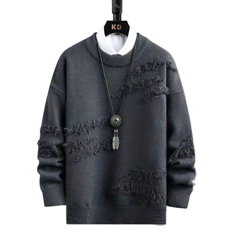Herren Oversized Strickpullover mit Fransen‑Used‑Details und Rundhalsausschnitt Nord Taschen
