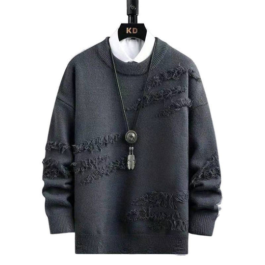 Herren Oversized Strickpullover mit Fransen‑Used‑Details und Rundhalsausschnitt Nord Taschen