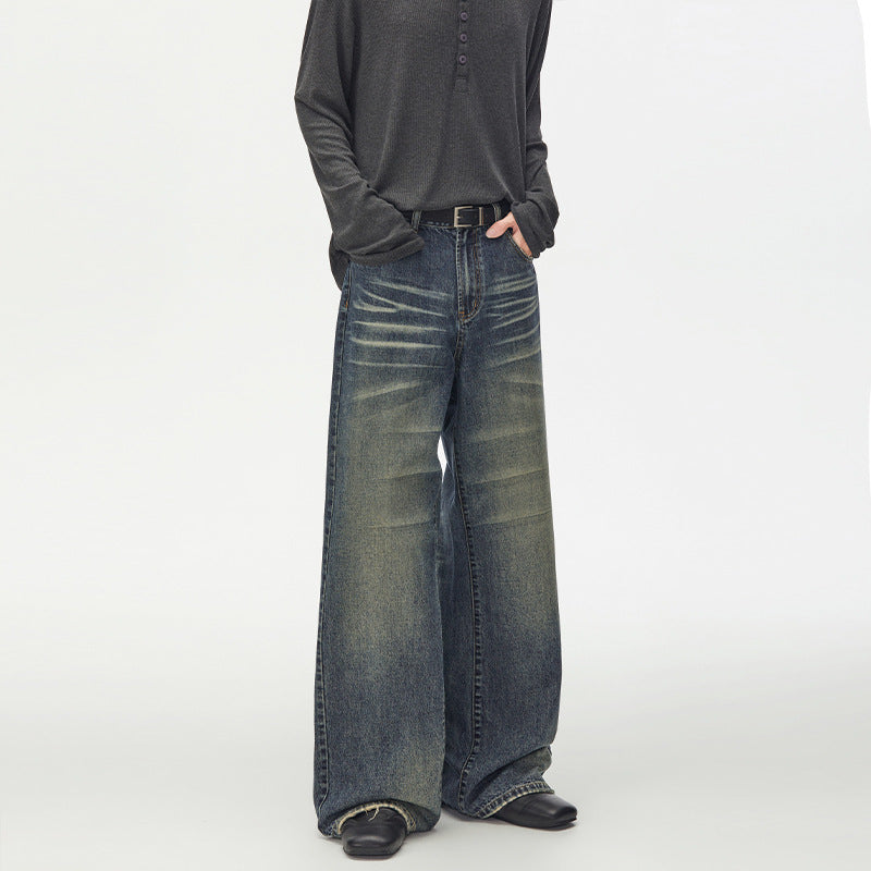 Damen Extraweite Vintage-inspirierte Palazzodenim mit tiefem Schritt und geprägten Falten Nord Taschen