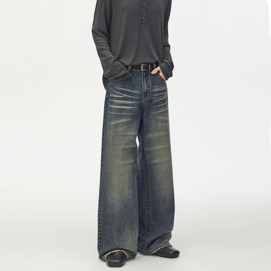 Damen Extraweite Vintage-inspirierte Palazzodenim mit tiefem Schritt und geprägten Falten Nord Taschen