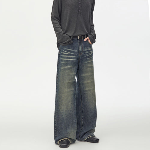 Damen Extraweite Vintage-inspirierte Palazzodenim mit tiefem Schritt und geprägten Falten Nord Taschen