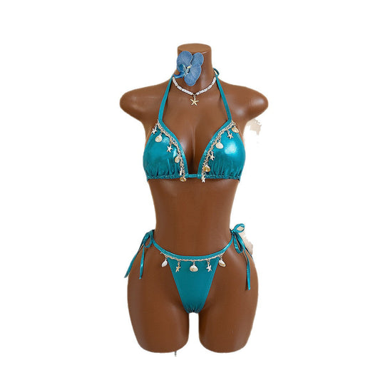 Damen Triangel-Bikini mit stilvollen Muschelverzierungen