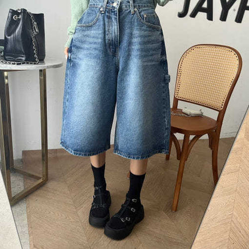 Damen Jeans Bermuda-Shorts im lässigen Stil mit hohen Taschen Nord Taschen