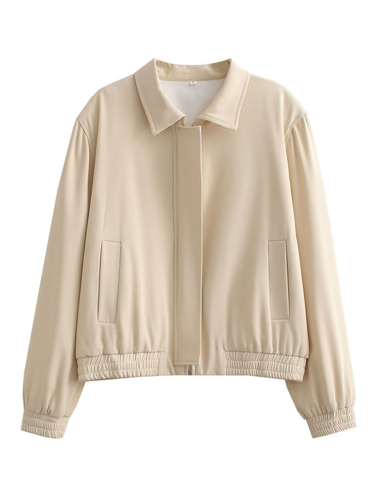 Damen Minimalistische Harrington-Bomberjacke mit verdeckter Frontblende und gerafftem Saum Nord Taschen