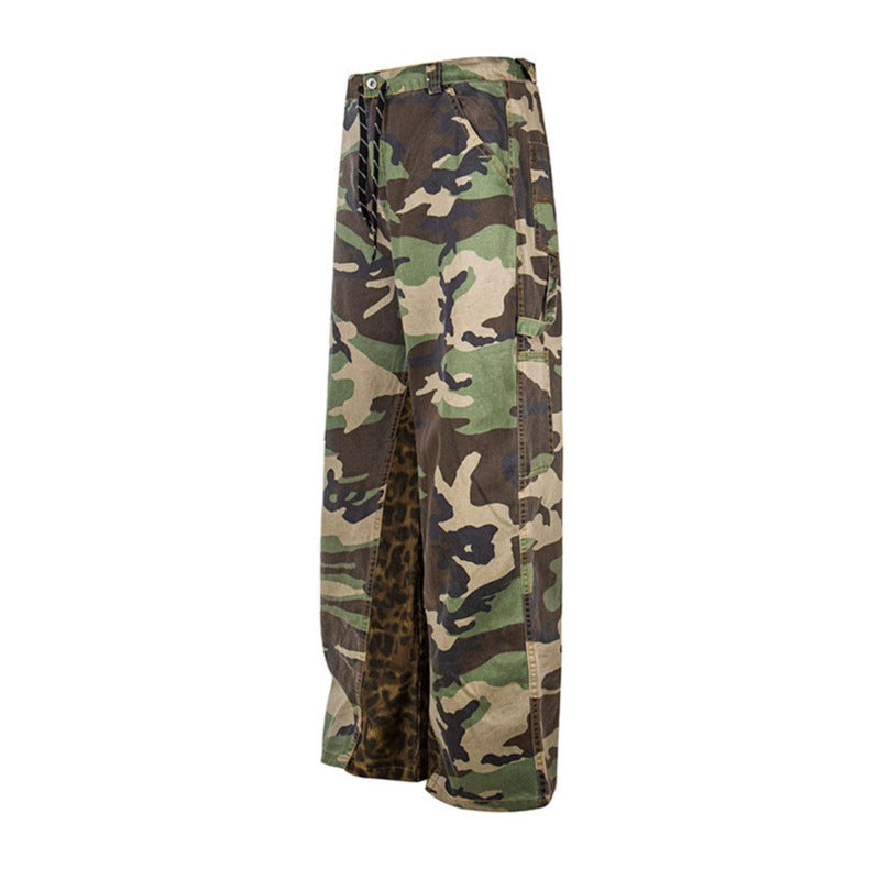 Damen Weite Cargo-Culottehose mit Camouflage-Print und Leoparden-Detail Nord Taschen