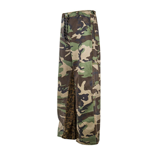 Damen Weite Cargo-Culottehose mit Camouflage-Print und Leoparden-Detail Nord Taschen