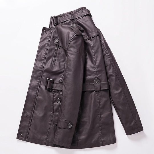 Herren Taillierter Leder-Trench mit Gürtel und Ziernähten Nord Taschen