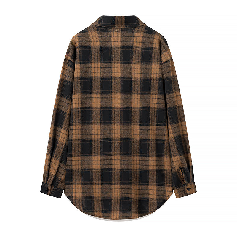 Damen Oversize‑Karo‑Hemdbluse mit aufgesetzten Brusttaschen und abgerundetem Saum Nord Taschen