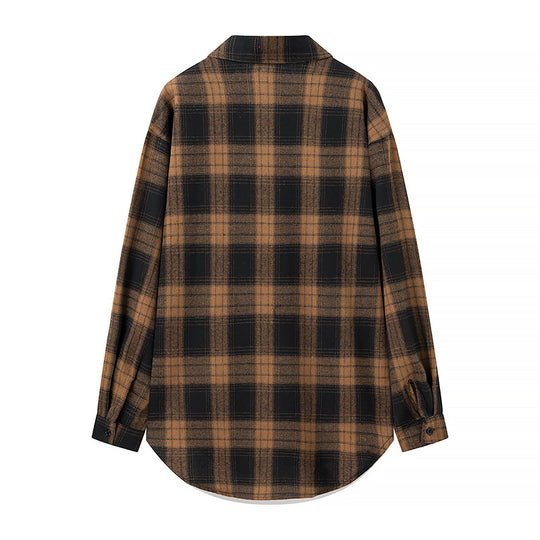 Damen Oversize‑Karo‑Hemdbluse mit aufgesetzten Brusttaschen und abgerundetem Saum Nord Taschen