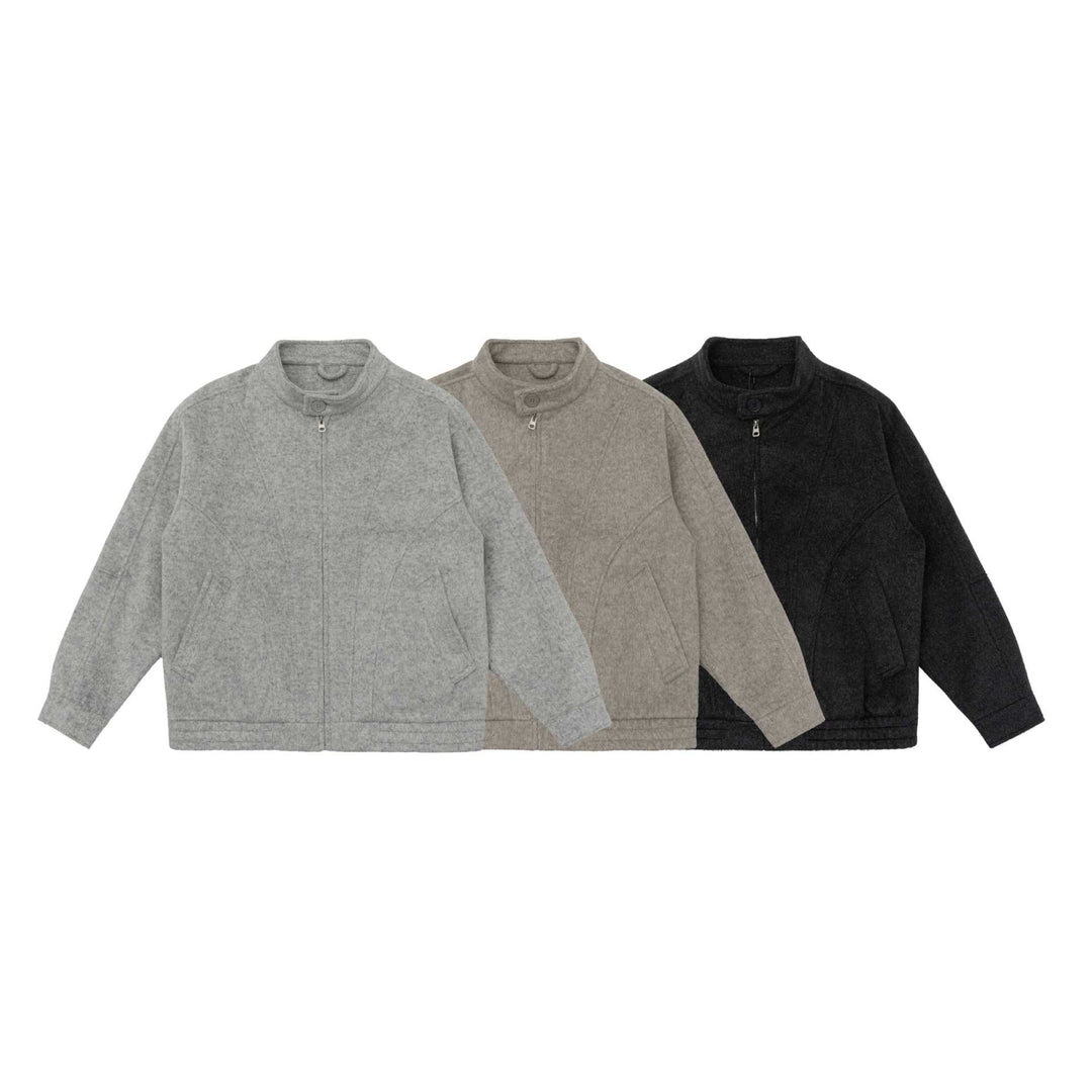 Unisex Kastig geschnittene Wollmix-Blousonjacke mit hohem Stehkragen und verdecktem Reißverschluss Nord Taschen