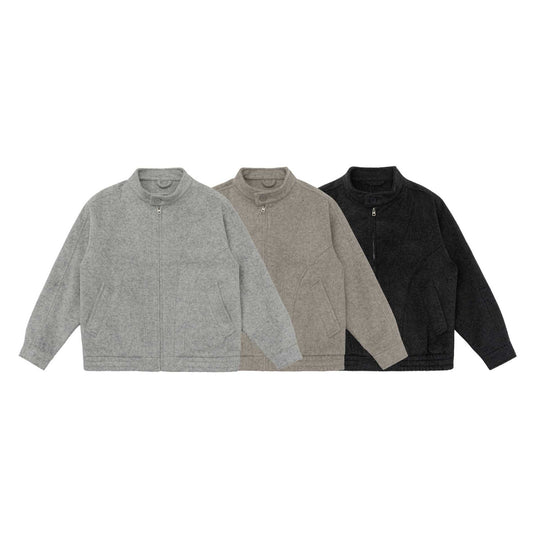 Unisex Kastig geschnittene Wollmix-Blousonjacke mit hohem Stehkragen und verdecktem Reißverschluss Nord Taschen