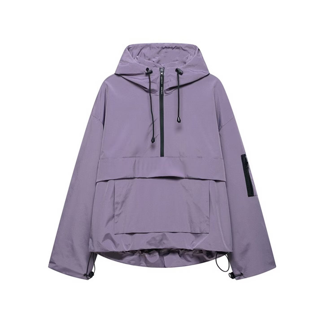 Damen wasserdichter Oversized Anorak mit Kapuze, halbem Reißverschluss und Kängurutasche Nord Taschen