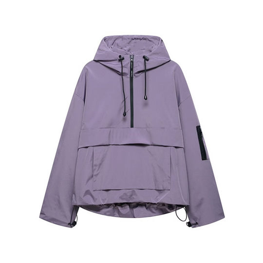 Damen wasserdichter Oversized Anorak mit Kapuze, halbem Reißverschluss und Kängurutasche Nord Taschen