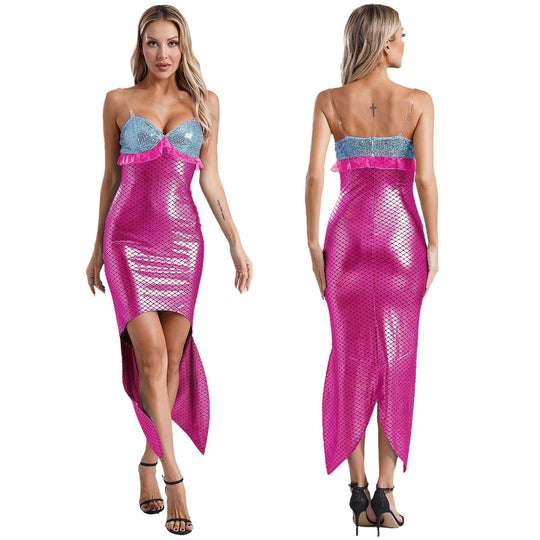 Damen Glamouröses Meerjungfrau-Kleid mit asymmetrischem Saum und schimmerndem Oberteil Nord Taschen