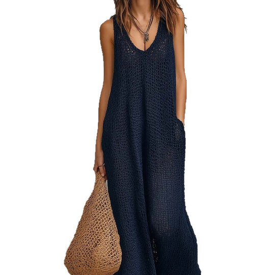 Damen Luftiges Sommerkleid mit seitlichen Taschen und tiefem Ausschnitt Nord Taschen