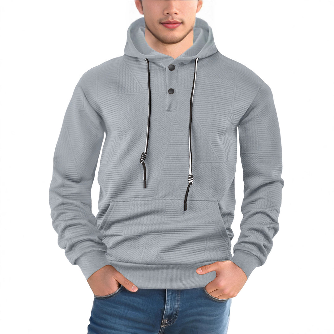 Herren Texturierter Kapuzenpullover mit gesteppter Patchstruktur und Druckknopfleiste Nord Taschen