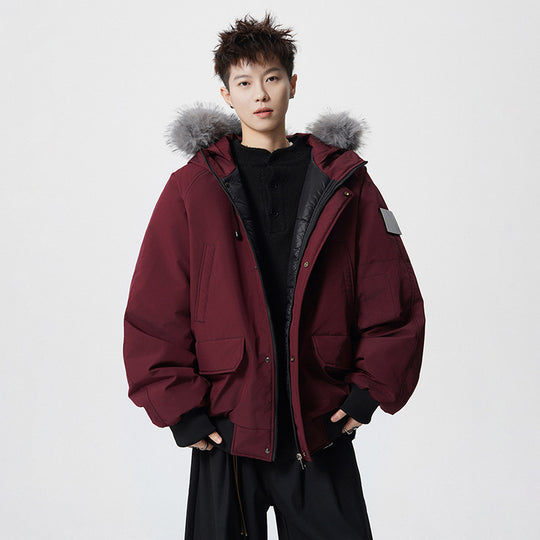 Herren Wattierter Oversize-Parka mit Kunstfellkapuze und Utility-Taschen Nord Taschen
