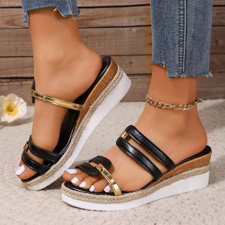 Damen Trendige und bequeme Keilsandalen mit verstellbaren Riemen