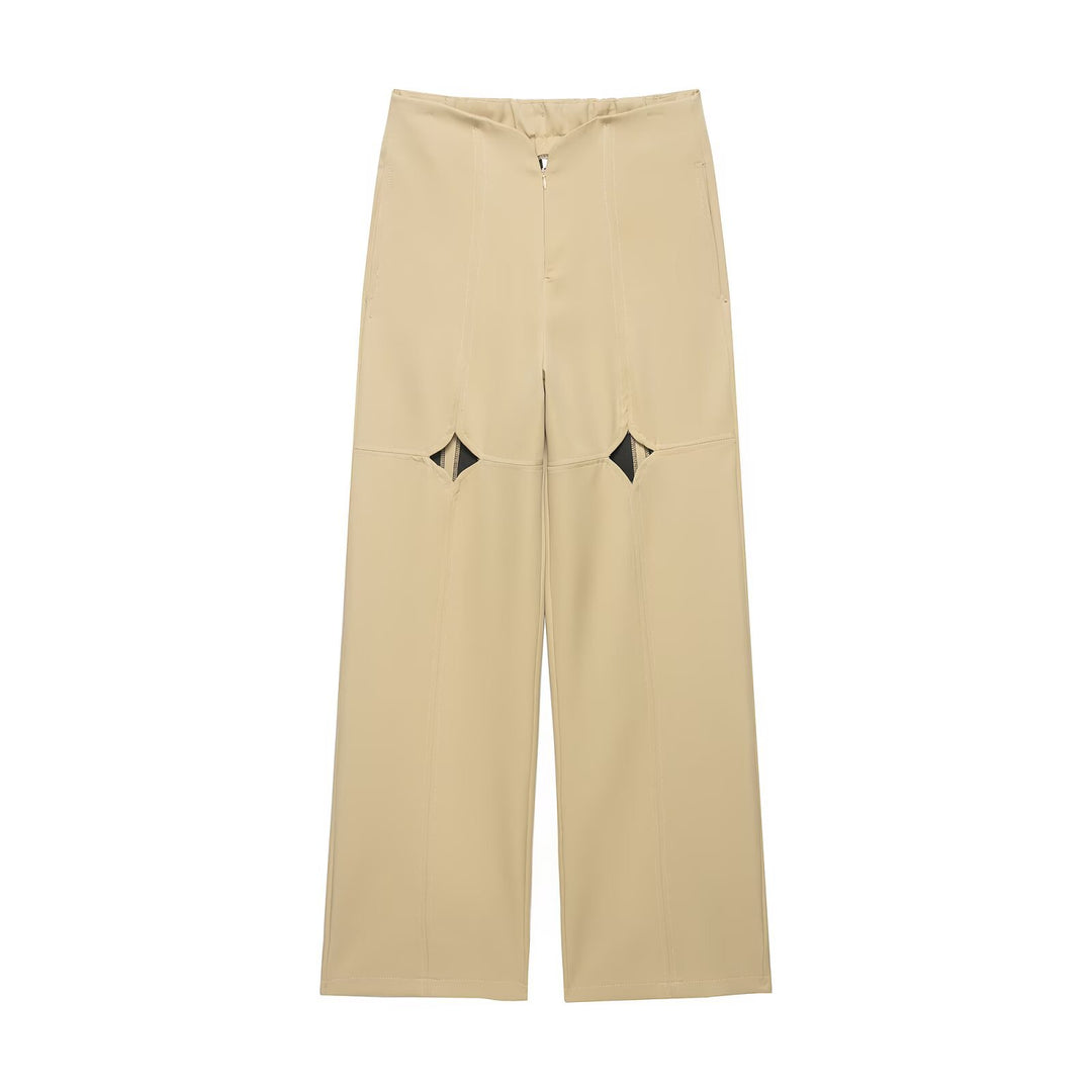 Damen Hochtaillierte weite Hose mit Cut-Out‑Kniepartie und Ziernähten Nord Taschen
