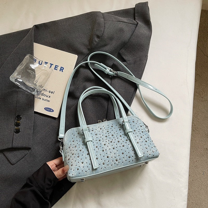 Damen Denim Handtasche mit Perlen- und Spitzenakzenten Nord Taschen