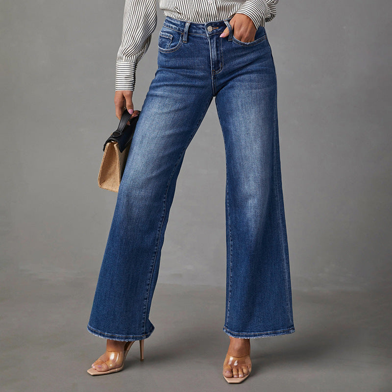 Damen High-Waist Denim-Schlaghose mit weitem Bein und leichter Vintage-Waschung Nord Taschen