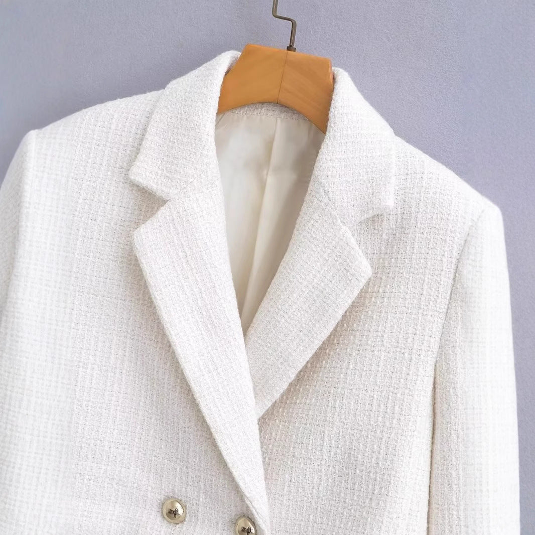 Damen Kurz geschnittener Bouclé-Blazer mit taillierter Silhouette und Doppelknopf Nord Taschen