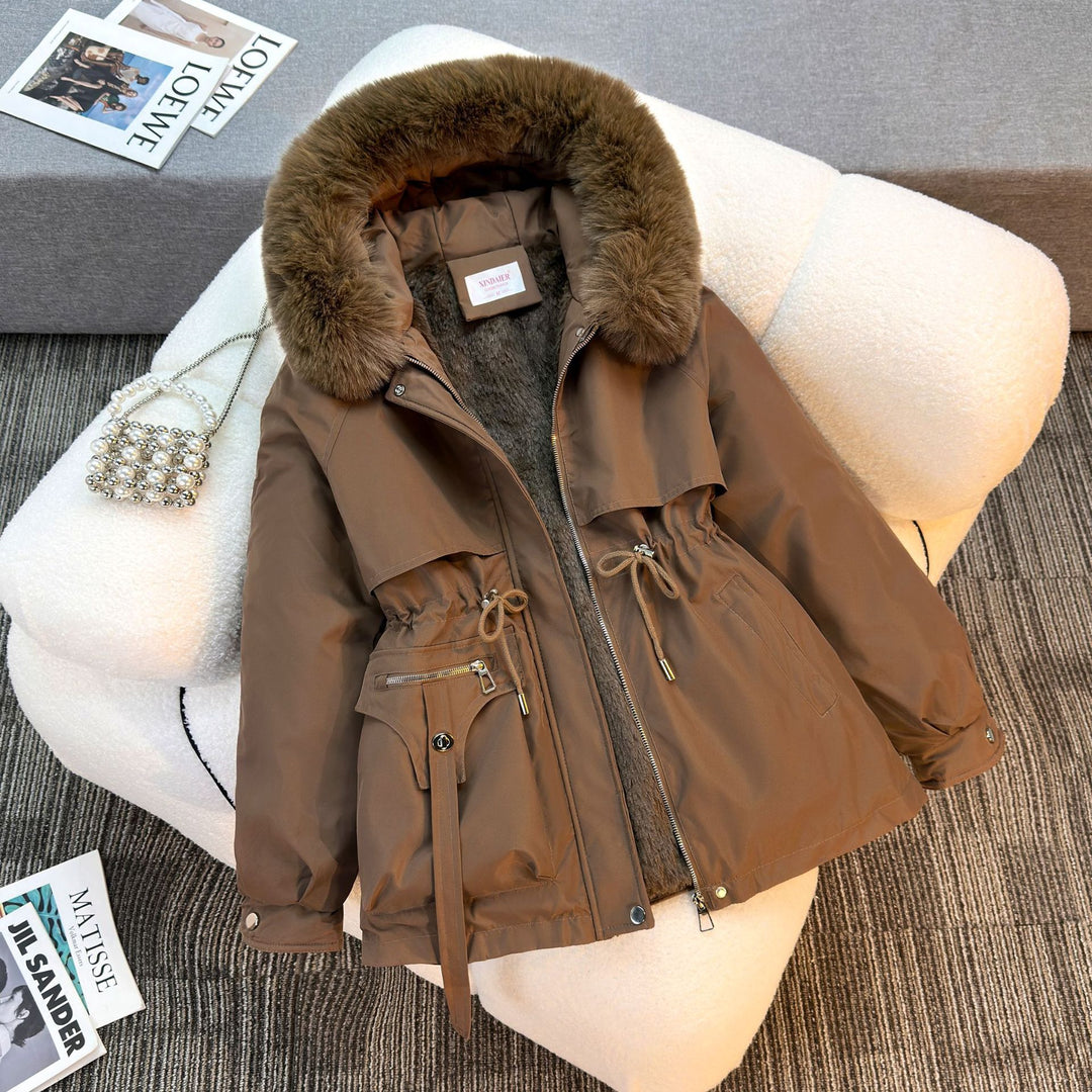 Damen nan wattierter Parka mit abnehmbarem Kunstfellkragen, Tunnelzugtaillierung und Reißverschlusstaschen Nord Taschen