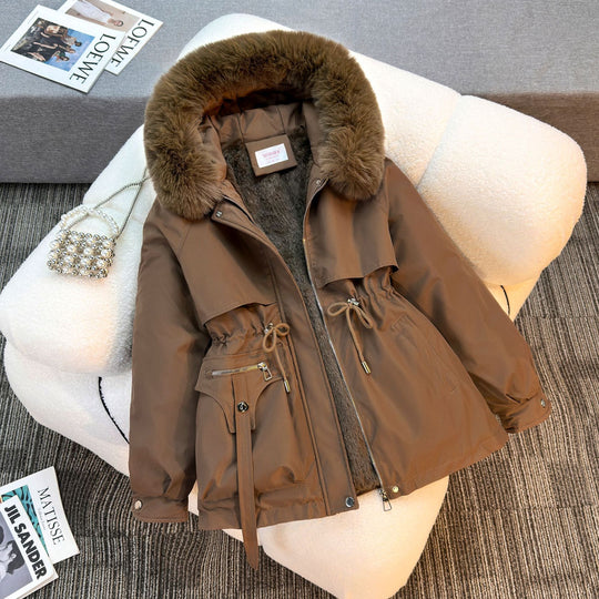 Damen nan wattierter Parka mit abnehmbarem Kunstfellkragen, Tunnelzugtaillierung und Reißverschlusstaschen Nord Taschen