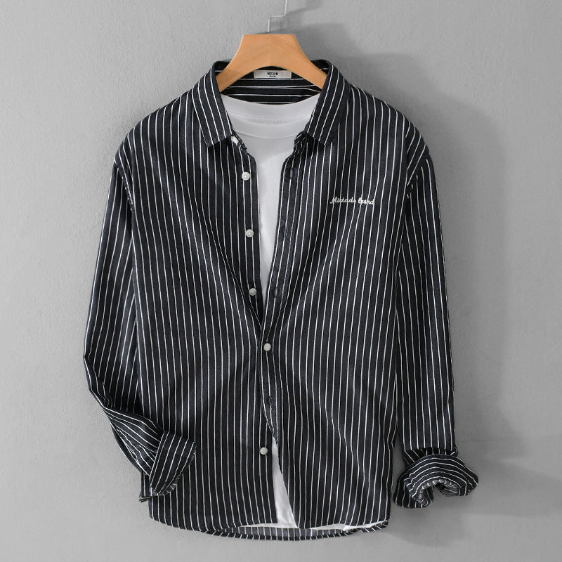 Herren Nadelstreifen-Lagenhemd im Overshirt-Stil mit dezenter Bruststickerei Nord Taschen