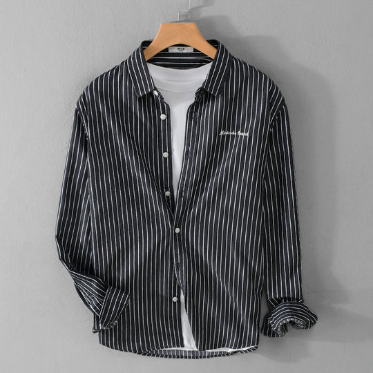 Herren Nadelstreifen-Lagenhemd im Overshirt-Stil mit dezenter Bruststickerei Nord Taschen