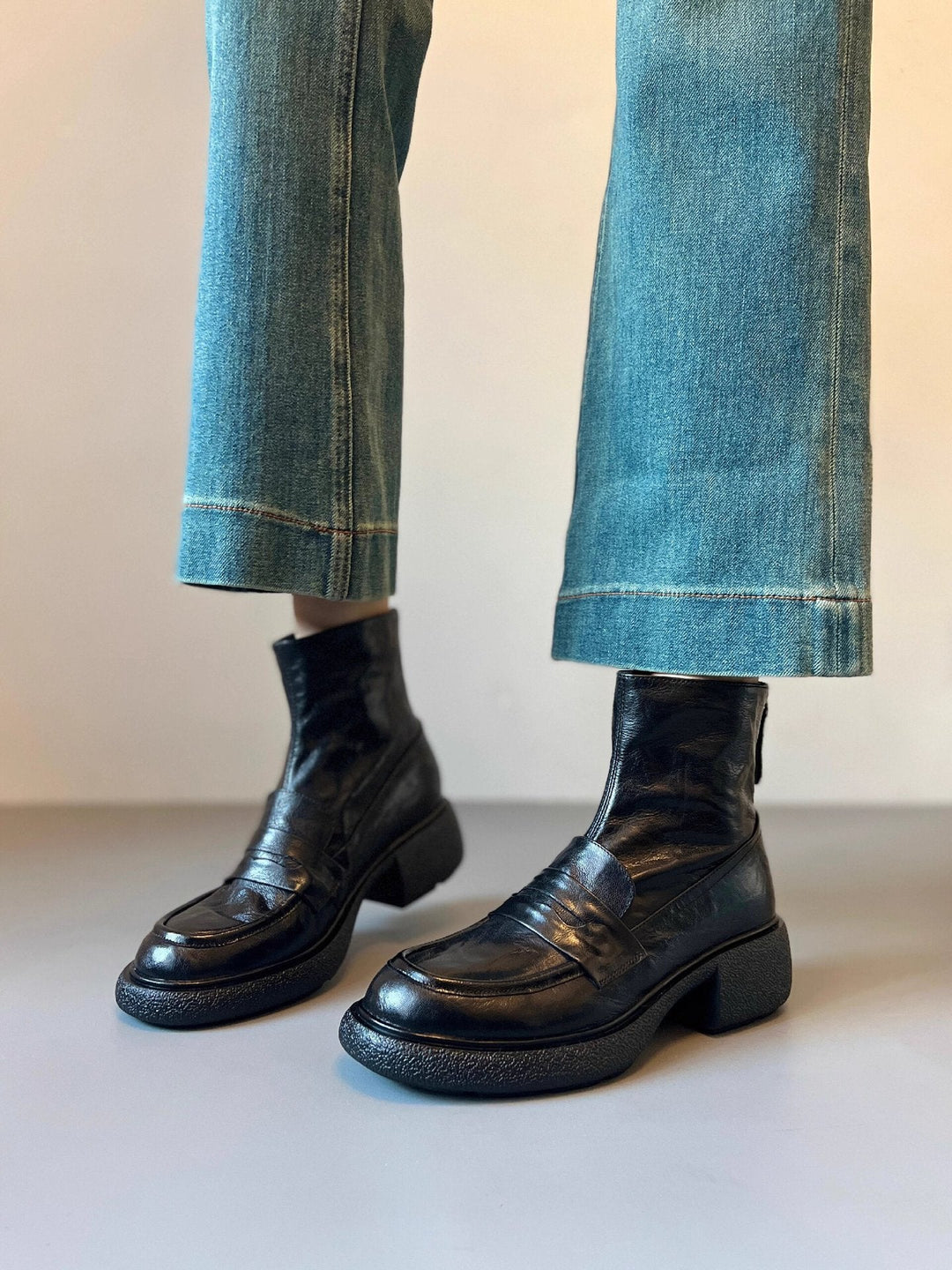 Damen Chunky Ankle Boots mit elegantem Absatz und klassischem Loafer-Design Nord Taschen