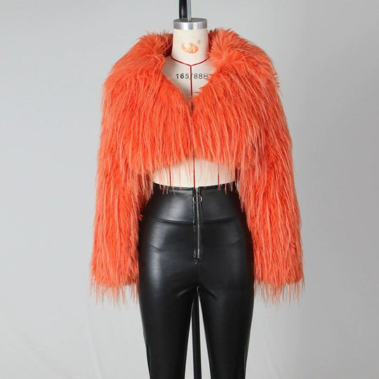 Damen Flauschiger Cropped-Bolero aus Hochflor-Kunstpelz mit spitzem Revers Nord Taschen