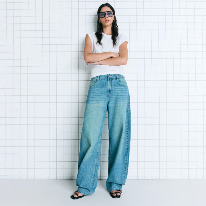 Damen hohe Taillenweite Palazzo-Denim mit weitem Bein und cleanem Five-Pocket-Design Nord Taschen