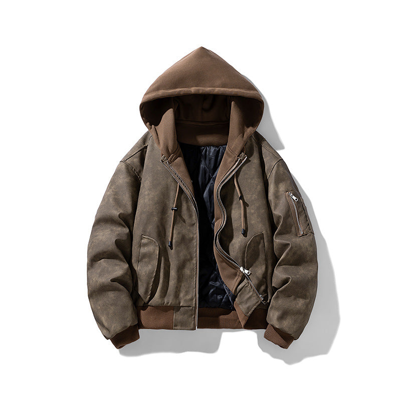 Herren Kapuzen-Bomberjacke mit Wildlederoptik, gesteppter Thermofütterung und Ärmeltasche Nord Taschen