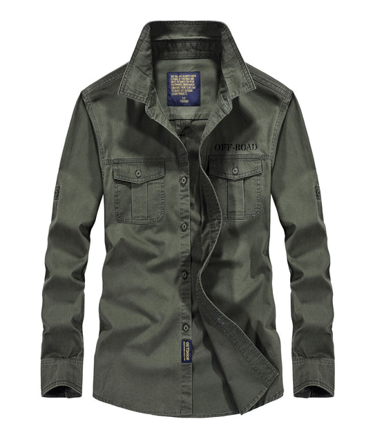 Herren Utility‑Field‑Hemdjacke mit Brustpattentaschen, Rollärmel und robustem Canvas Nord Taschen