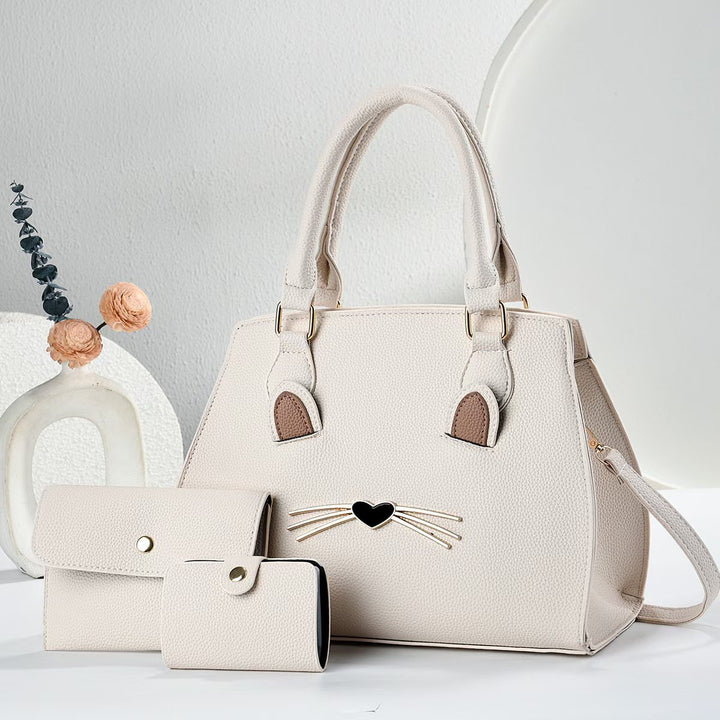 Damen Handtasche im verspielten Katzen-Design mit abnehmbarer Geldbörse Nord Taschen